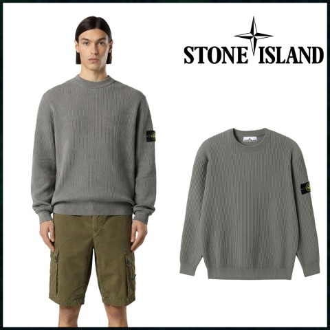 스톤아일랜드 와펜 패치 베이직 리브 크루넥 니트 풀오버