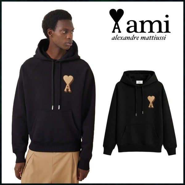 아미 드 꾀흐 브라운 하트 래글런 코튼 플리스 후드티-레플리카 사이트 쇼핑몰