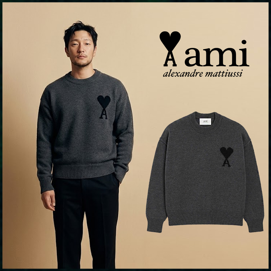 아미 드 꾀흐 블랙 하트 펠트 메리노 울 크루넥 스웨터