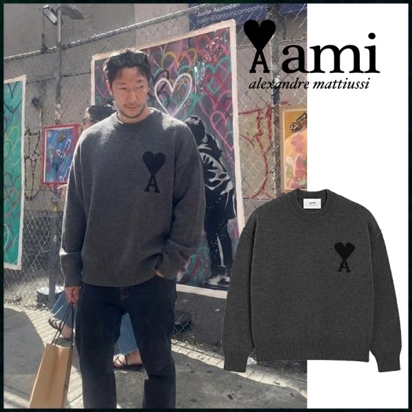 아미 드 꾀흐 블랙 하트 펠트 메리노 울 크루넥 스웨터-레플리카 사이트 쇼핑몰