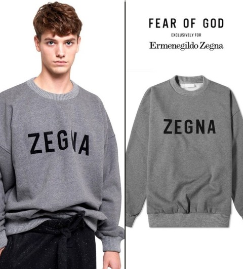 피어오브갓 X 제냐 메인로고 맨투맨 멜란지그레이 -기모-